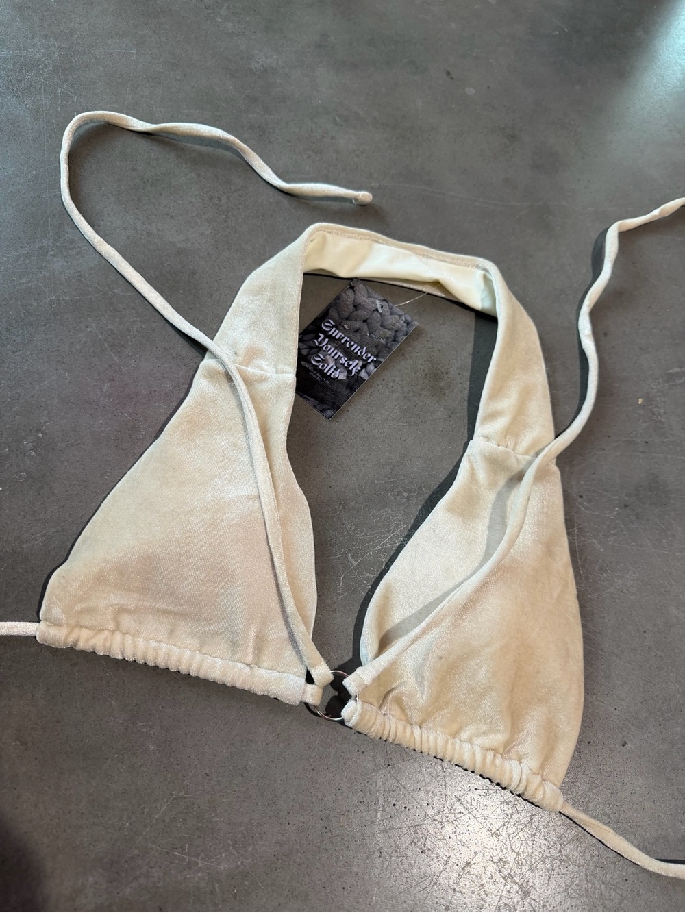 Suede Triangle Halter Bikini Top in Beige
